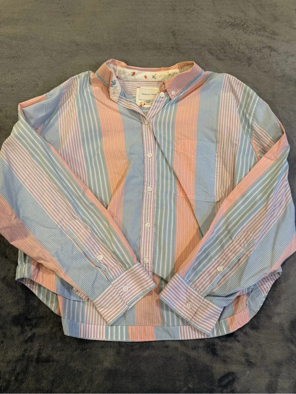 American Eagle Pastel Pink Blue Mint Striped Shirt